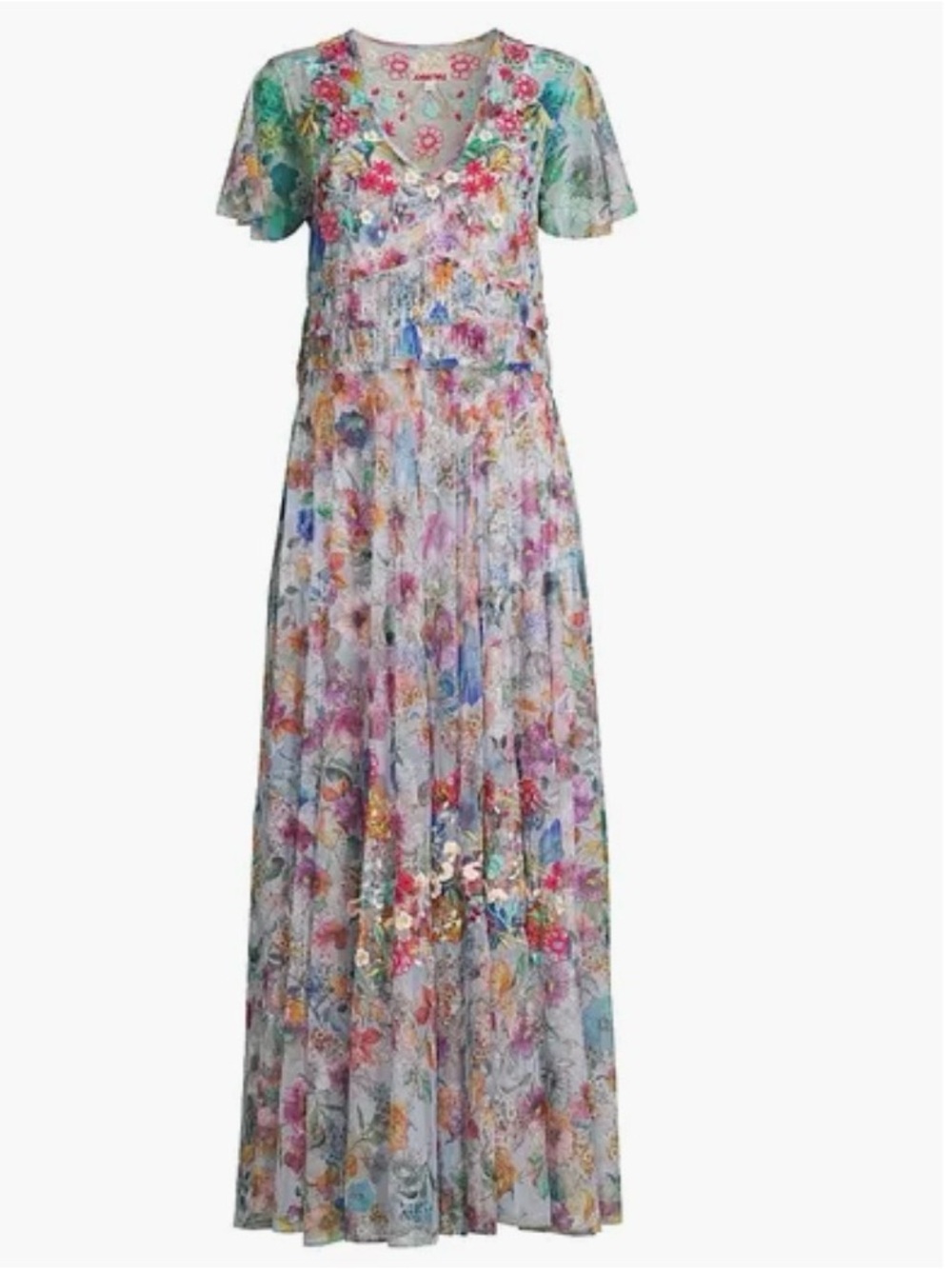 Johnny Was Mazzy Ruched Dress Flora Embroidered Maxi Dress - Picture 14 of 15